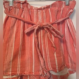 Francesca’s high-wasted coral striped shorts with belt